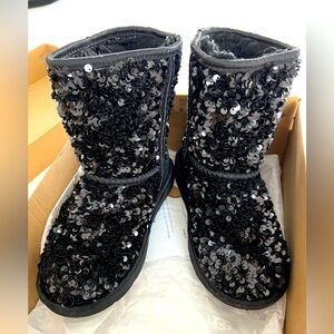 Black sequin kids classic short Ugg boots